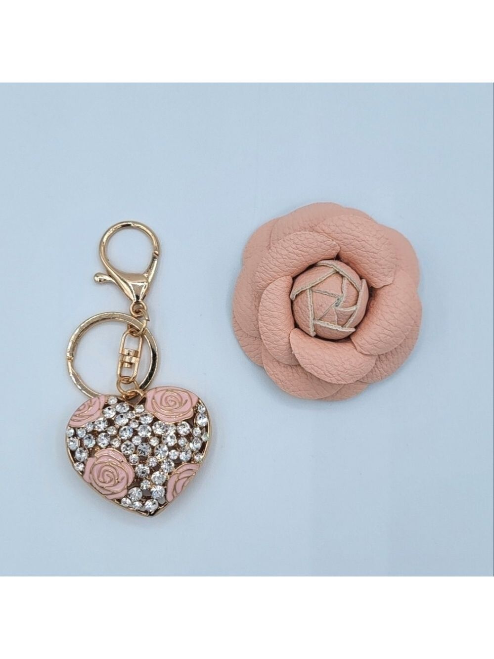 Bag Accessory Bundle Pink Camellia & Heart Bag Charm #2187